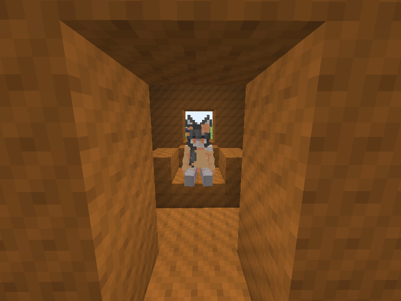 Screenshot of the same orange house, closer to the girl dressed in orange.