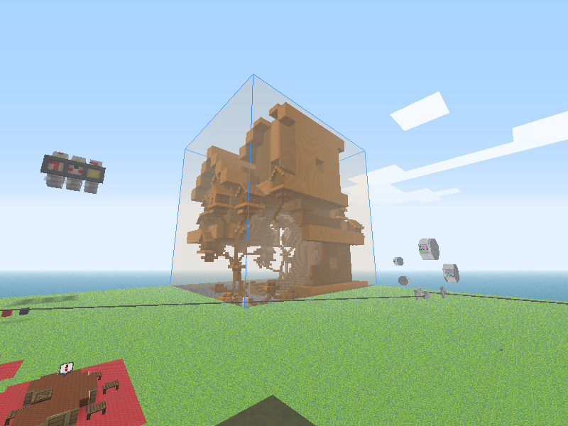 Screenshot of a bunch of scaled up and normal size orange houses intersecting with each other.